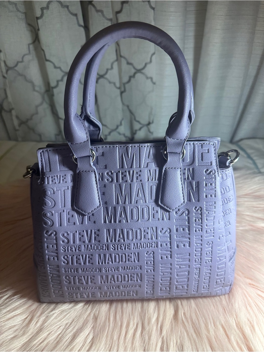 Steve Madden Lavender Embossed Logo Satchel Purse